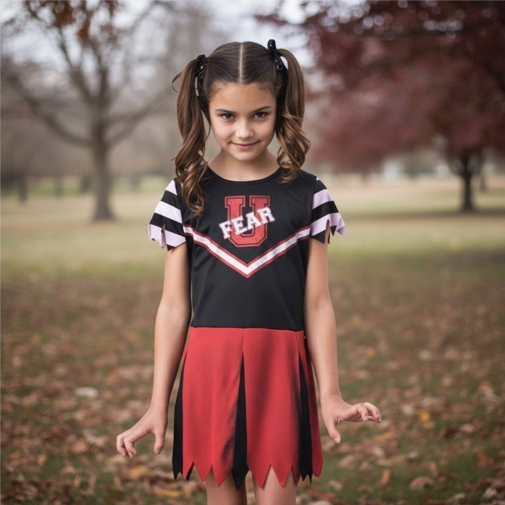 Gothic Cheerleader ✦ Kids Halloween Costume ✦ Black Silver Spooky Dress S NWT